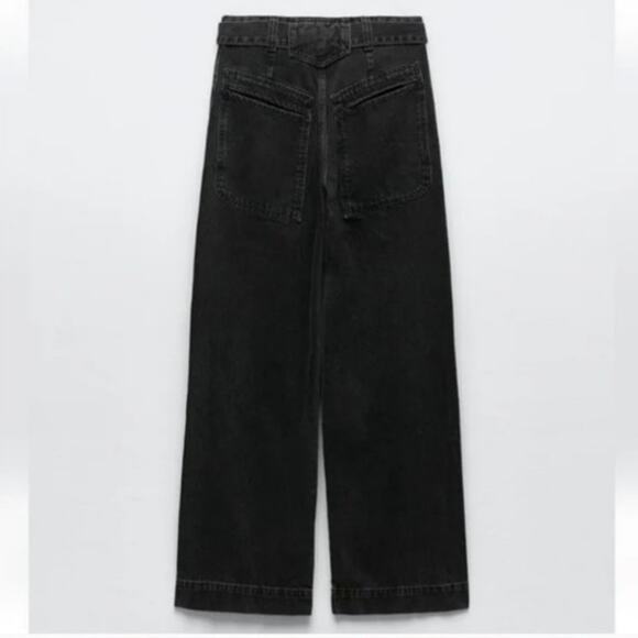 Zara Cargo Utility Belted Denim Jeans High Rise Wide Gray Sz2 belt not included - Picture 5 of 16